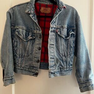 Levi's Vintage Kid’s Blue Jean Jacket with Red Plaid Lining